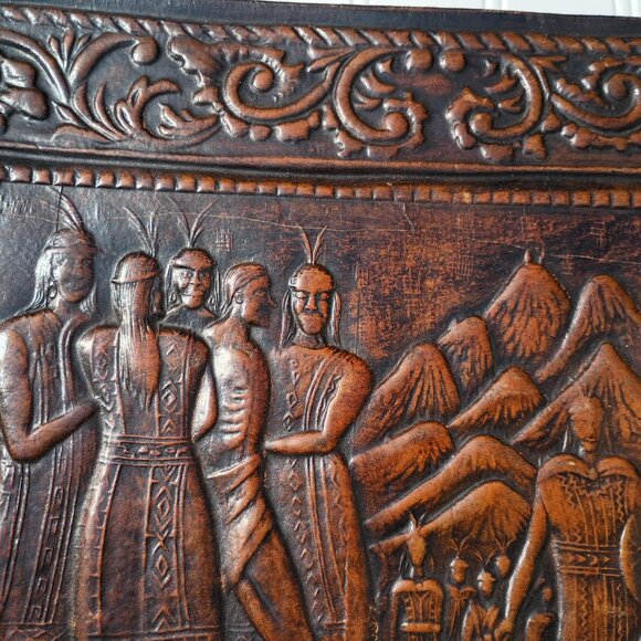 Angel Pazmino Tooled Leather Chair Seat Replacement Part Episodio Historico Vtg - Picture 6 of 16